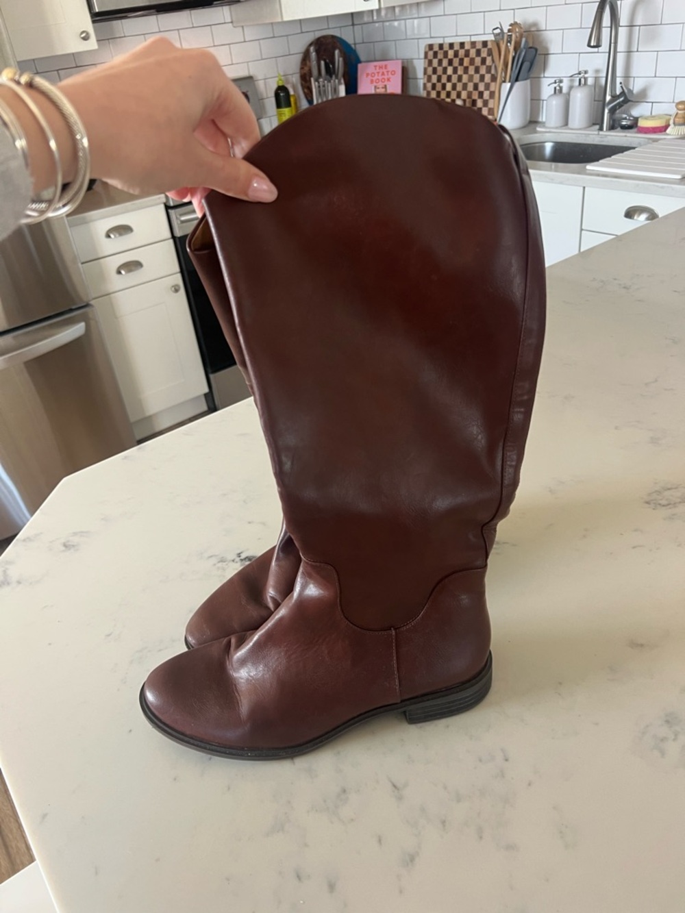 Over-the-Knee Leather Boots in Dark Brown